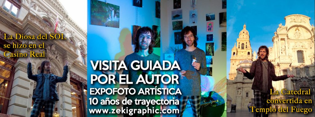 Fotógrafo ZekiGraphic explicando la historia y lugares de sus fotos en la exposición EXPOFOTO ARTISTICA en Murcia. Visita guiada personalizada